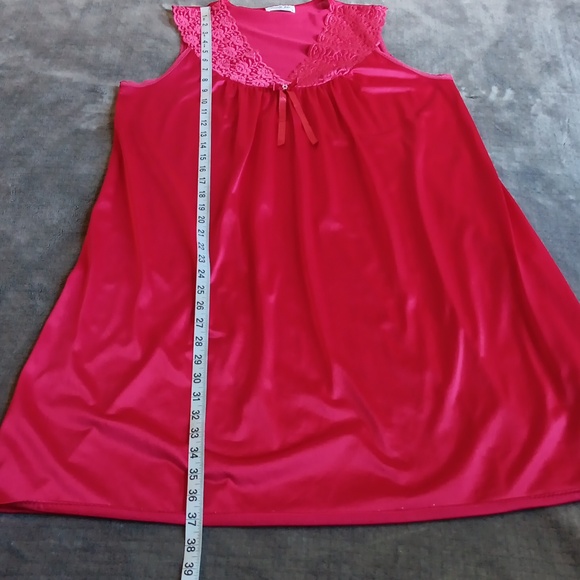 Vanity Fair Fuchsia Lace Trim Chemise Nightgown Slip Dress, Pink, Vintage - Picture 7 of 8